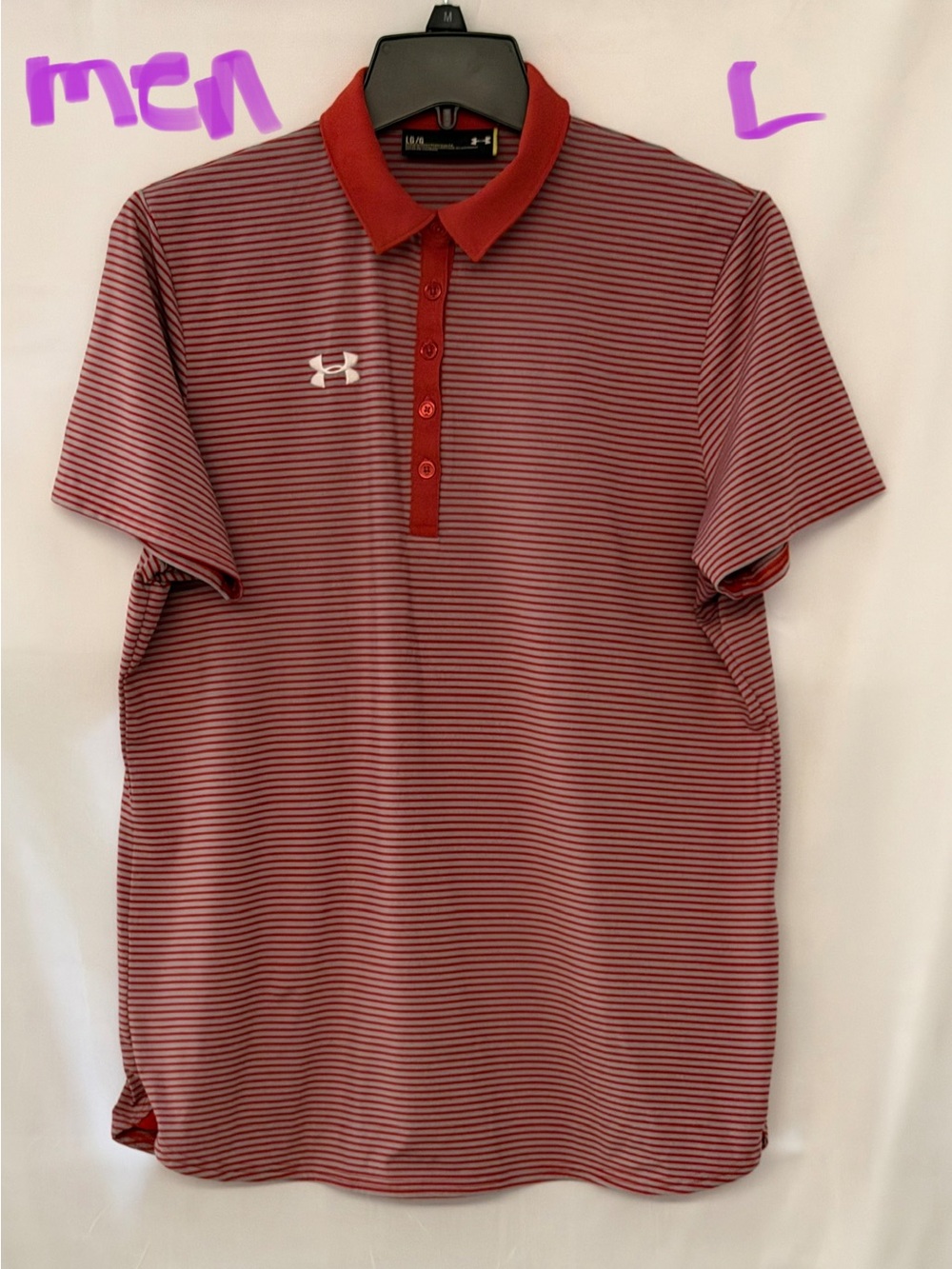 LG Men's Red and White Micro-Striped Polo